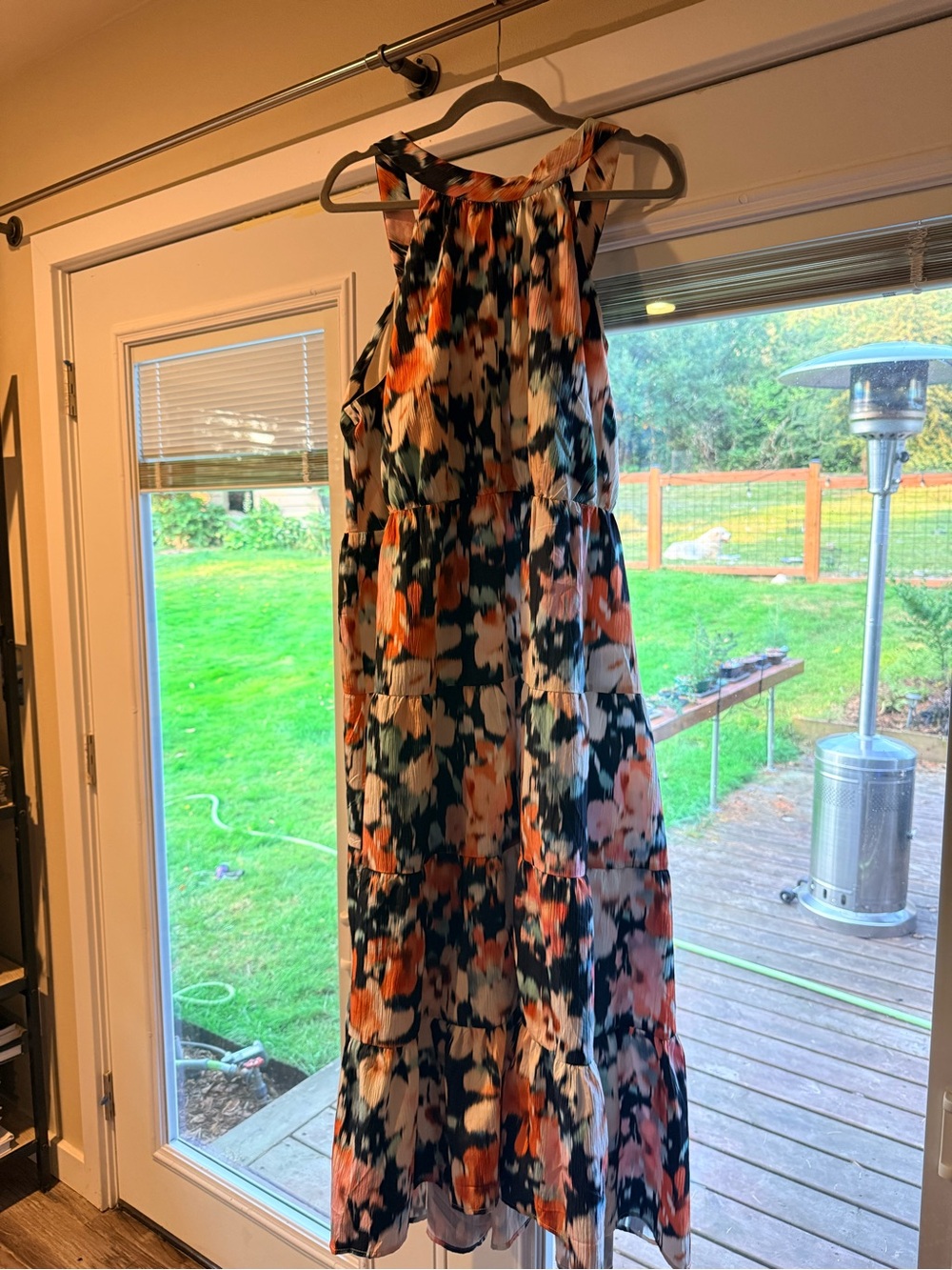 Eloquii Navy, Orange and White Floral Tiered Maxi Dress